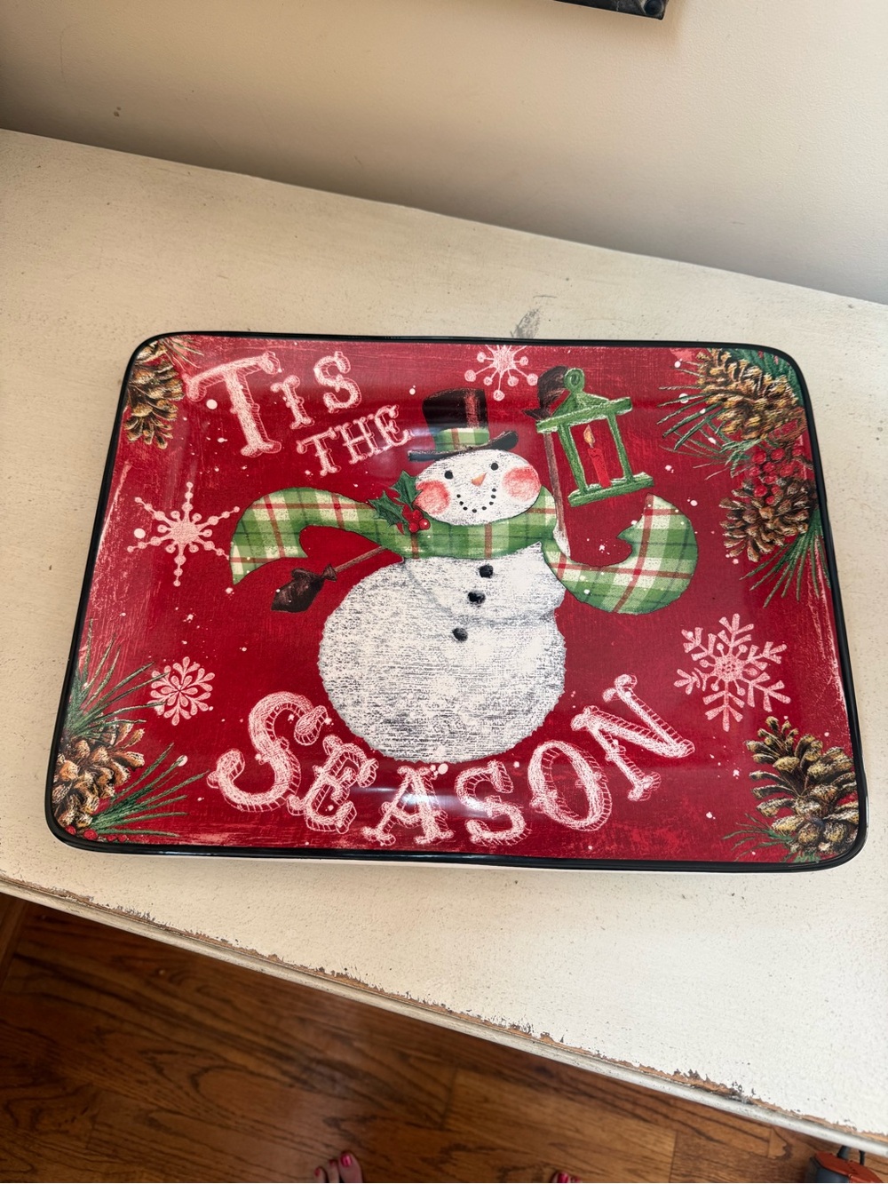 Certified International Red Snowman Placemat with Green Plaid Scarf